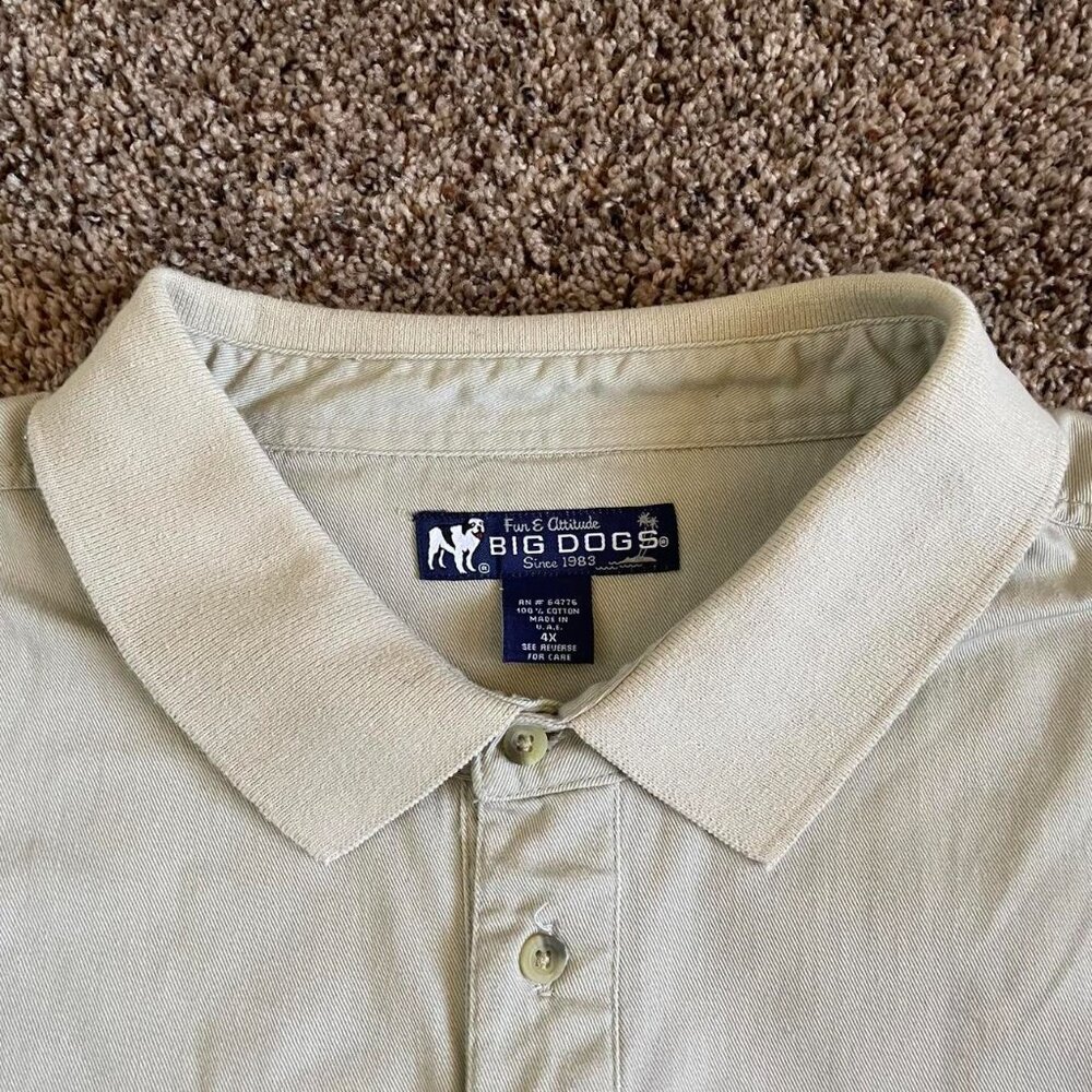 Vintage Big Dogs Polo Collar Shirt Khaki Beige 90s Retro Grandpacore - Picture 3 of 6